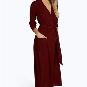 Boohoo Red Maxi Shirt Dress, Size 4 NWT